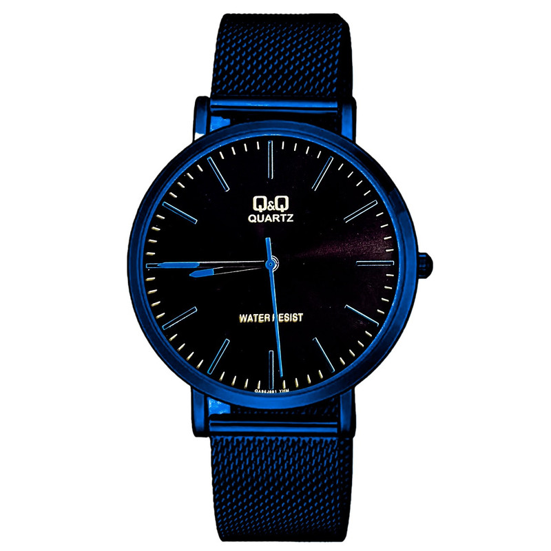 Reloj Q&q Qyq Qa20j001y Elegante Acero Azul + Estuche 