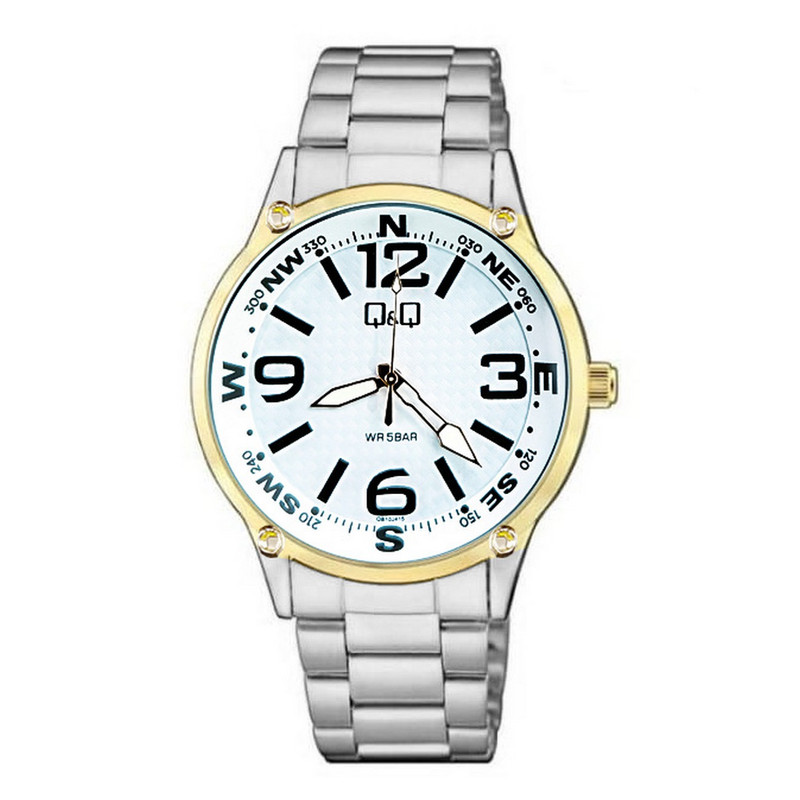 Reloj Q&q Qyq Qb10j415 Acero Hombre Plateado Fondo Blanco + Estuche 