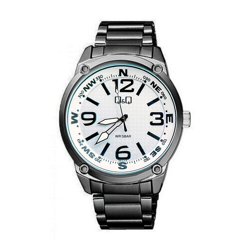 Reloj Q&q Qyq Qb10j415 Acero Hombre Negro Fondo Plateado + Estuche 