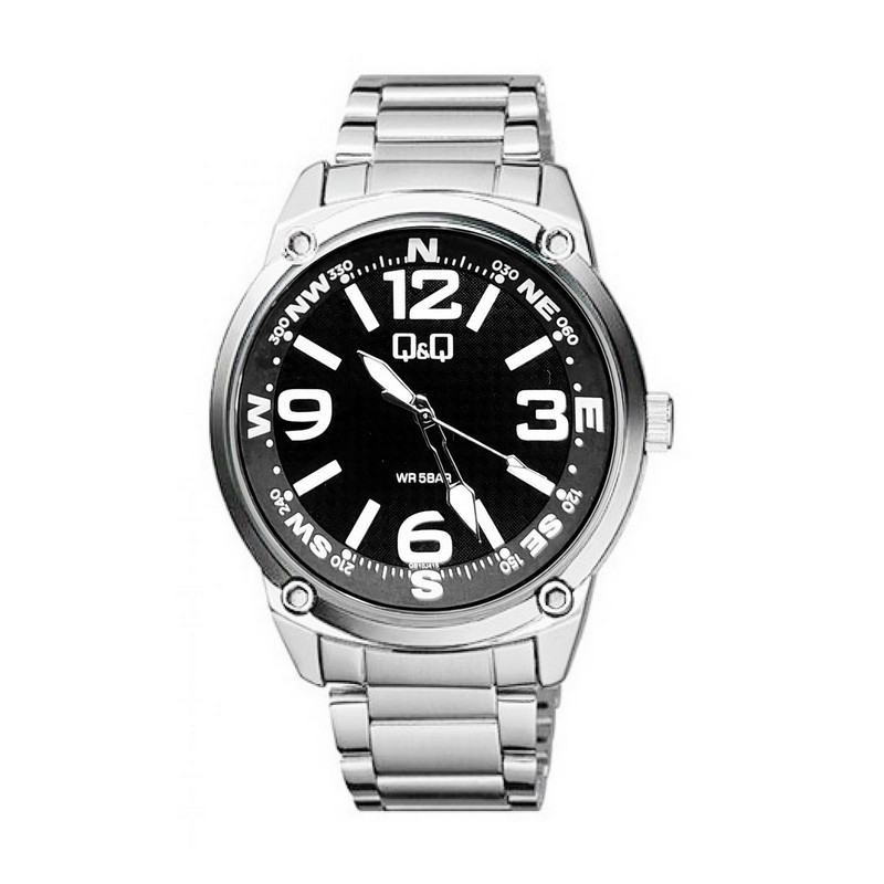 Reloj Q&q Qyq Qb10j415 Acero Hombre Plateado Fondo Negro + Estuche 