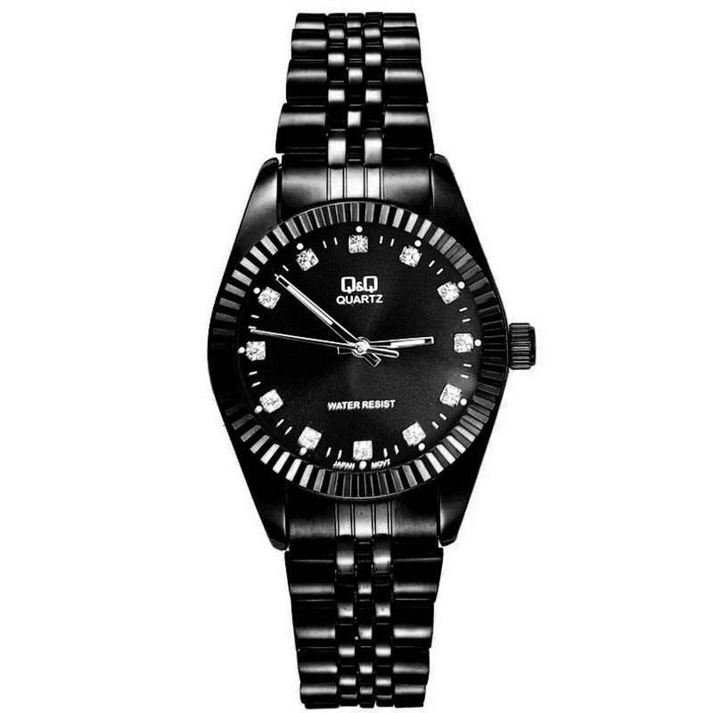 Reloj Q&q Qyq Tipo Rolx Elegante Acero Unisex Negro Fondo Negro + Estuche