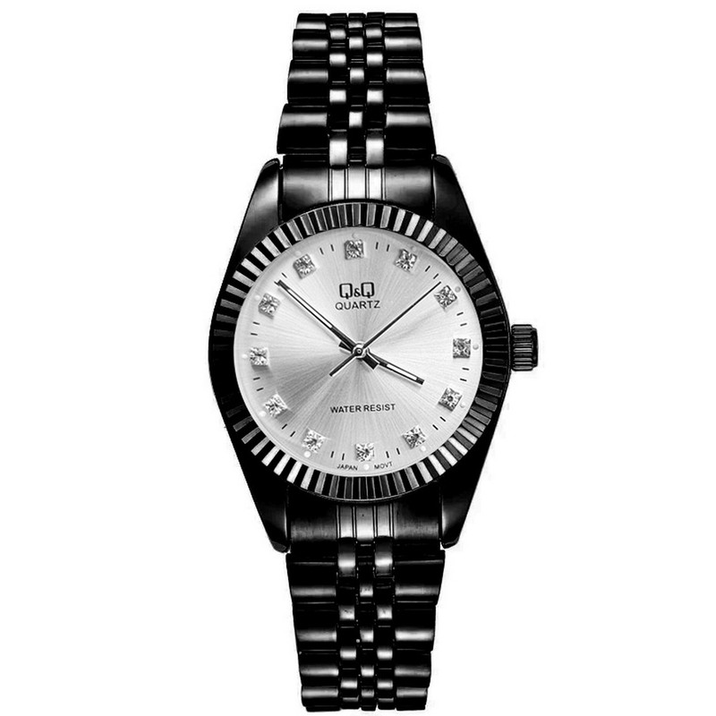 Reloj Q&q Qyq Tipo Rolx Elegante Acero Unisex Negro + Estuche