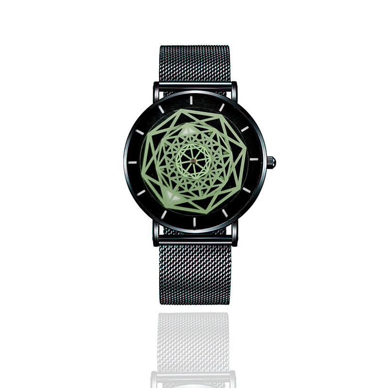 Reloj Elegante Malla Negra Segundero Verde