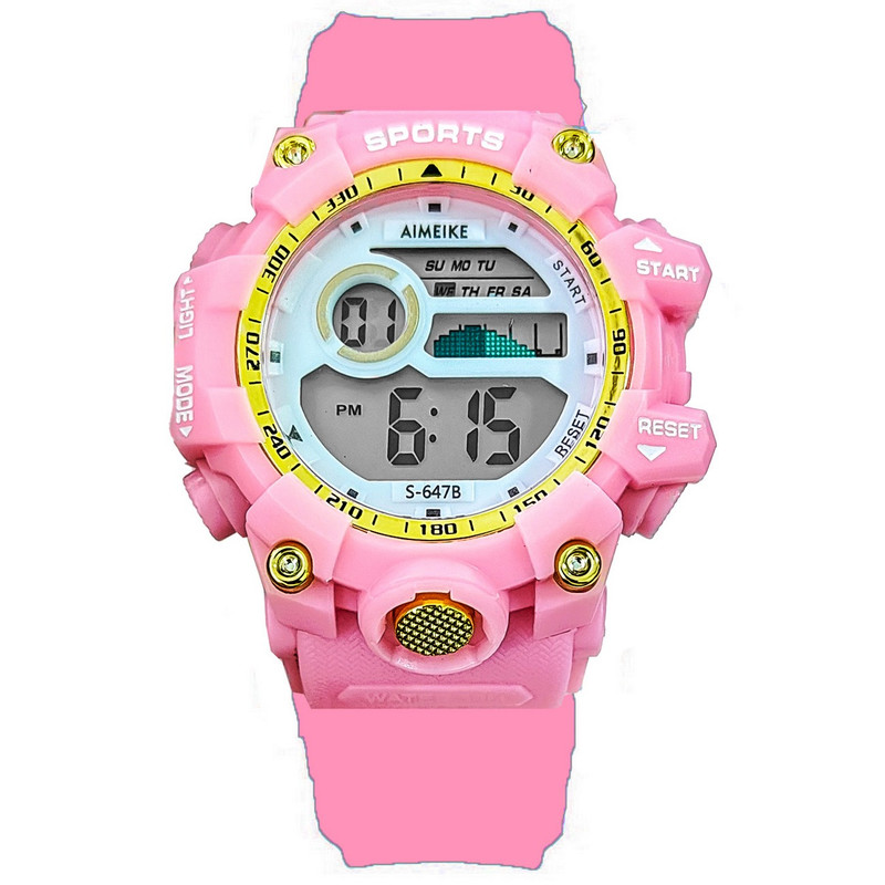 Reloj Digital Resistente Al Agua Impermeable S647 Rosa + Estuche