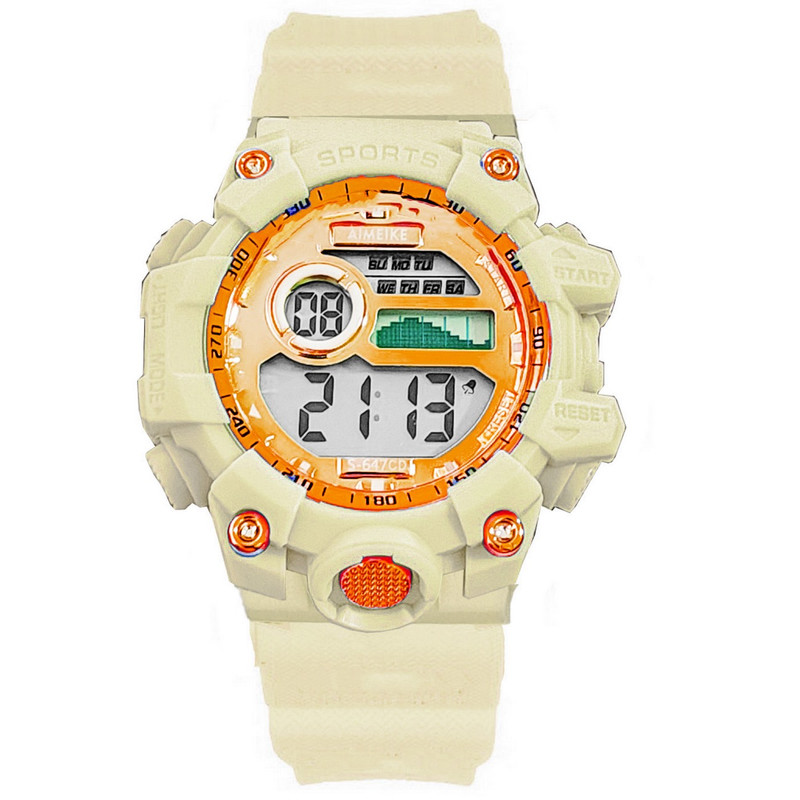 Reloj Digital Resistente Al Agua Impermeable S674 Crema + Estuche