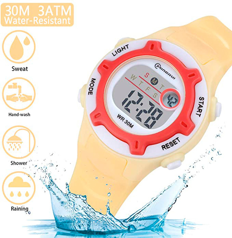 Reloj Digital Impermeable Niño Niña Amarillo