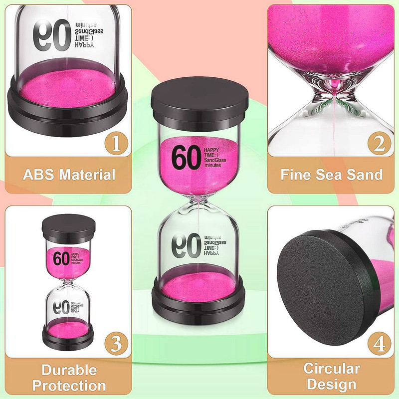 Reloj De Arena Rosa 60 Minutos Temporizador Decoraciòn Base Negra