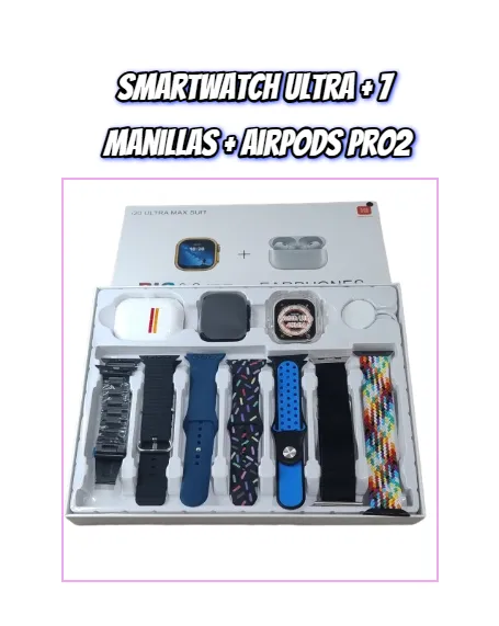 Reloj SmartWatch I20 Ultra 7 Manillas + Audífonos Airpods Pro2
