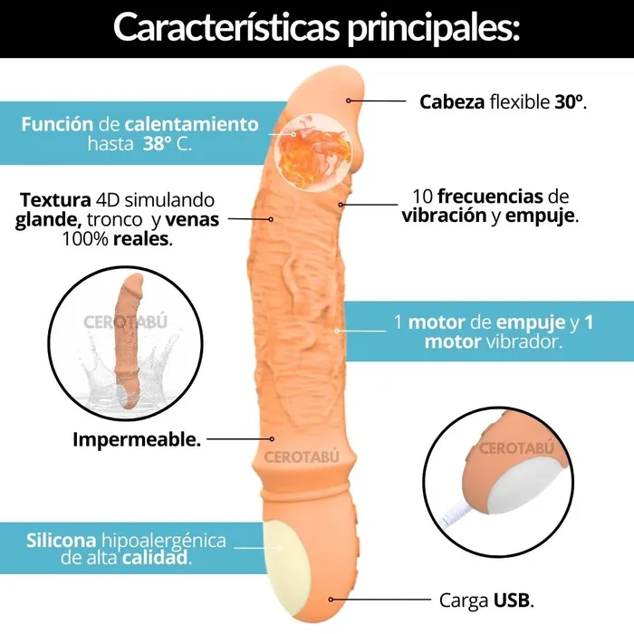 Vibrador Luxury Punto G Térmico Realista Sube Baja Usb 21,5cm