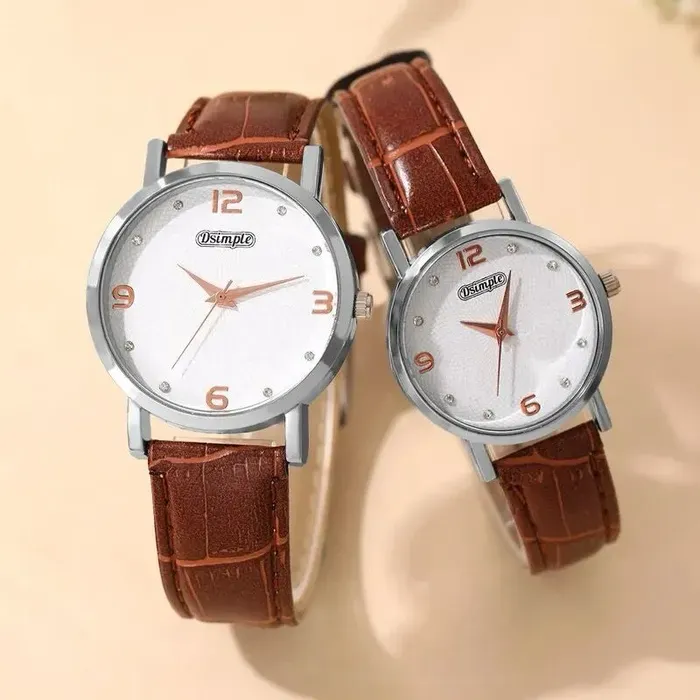 Conjunto De Relojes De Lujo Para Hombre Y Mujer Pulsera De Cuarzo En Cuero