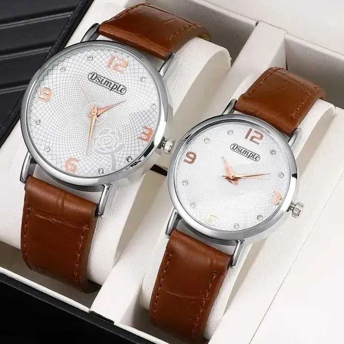 Conjunto De Relojes De Lujo Para Hombre Y Mujer Pulsera De Cuarzo En Cuero