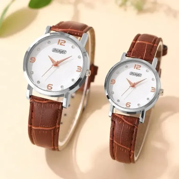 Conjunto De Relojes De Lujo Para Hombre Y Mujer Pulsera De Cuarzo En Cuero