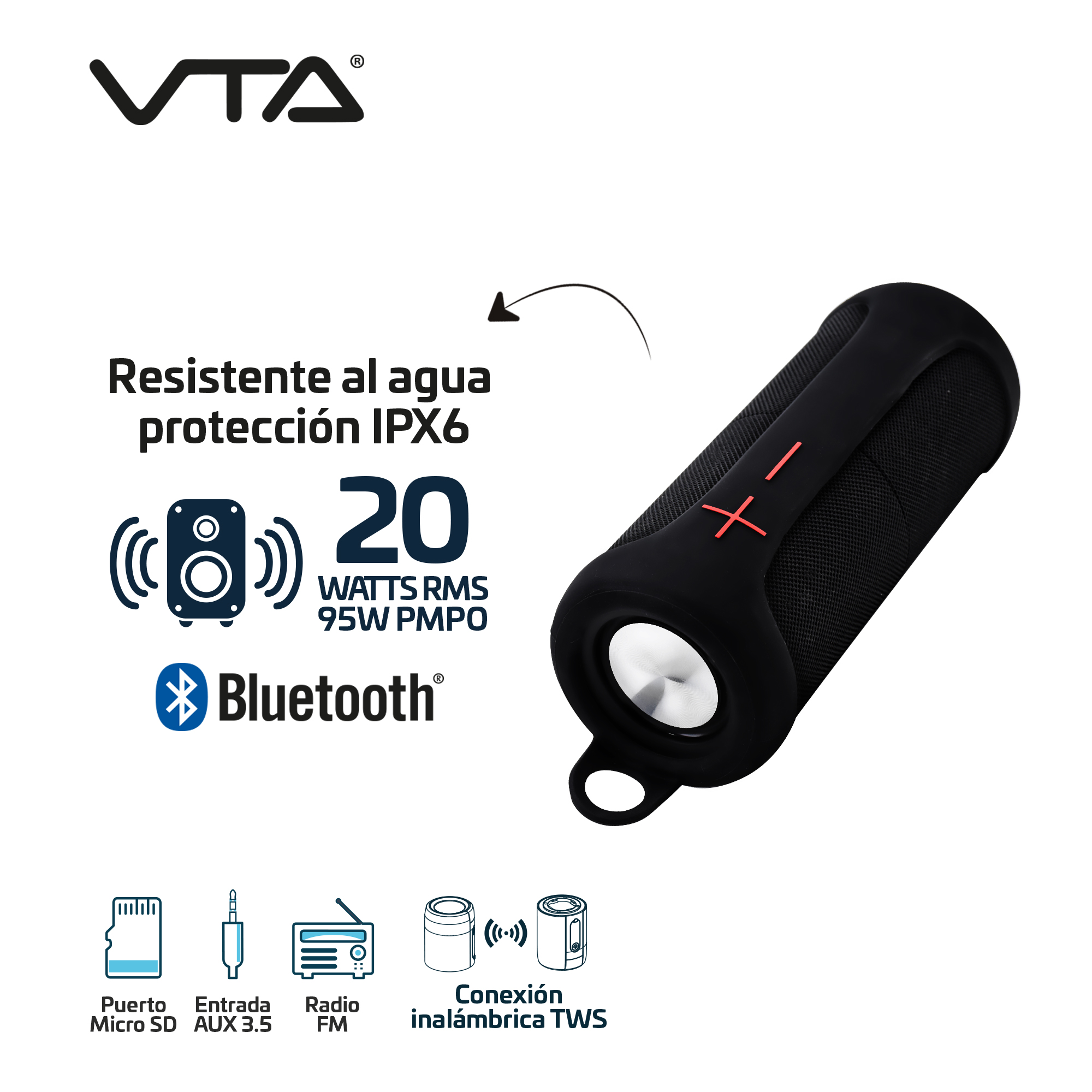 Parlante Rojo Prosound TWS Dual 20W Bluetooth FM IPX5 VTA