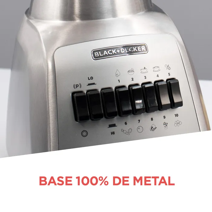 Licuadora Black + Decker Base metal 10 Velocidades Jarra vidrio 1.25L BLBD210GSS Licuadora Black + Decker Base metal 10 Velocidades Jarra vidrio 1.25L