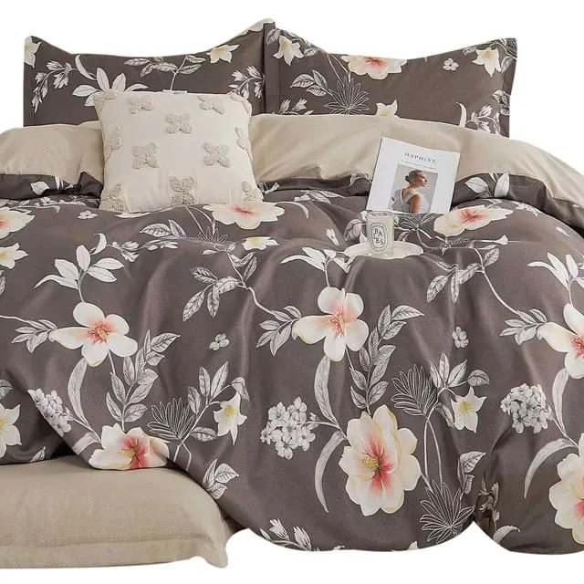 Funda Duvet Estampado Flores Sobre Negro Doble