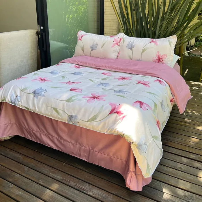 Duvet Estampado Lirios Rosados Doble