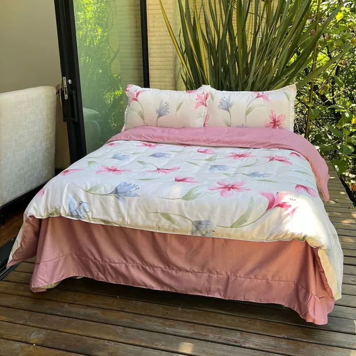 Duvet Estampado Lirios Rosados Doble