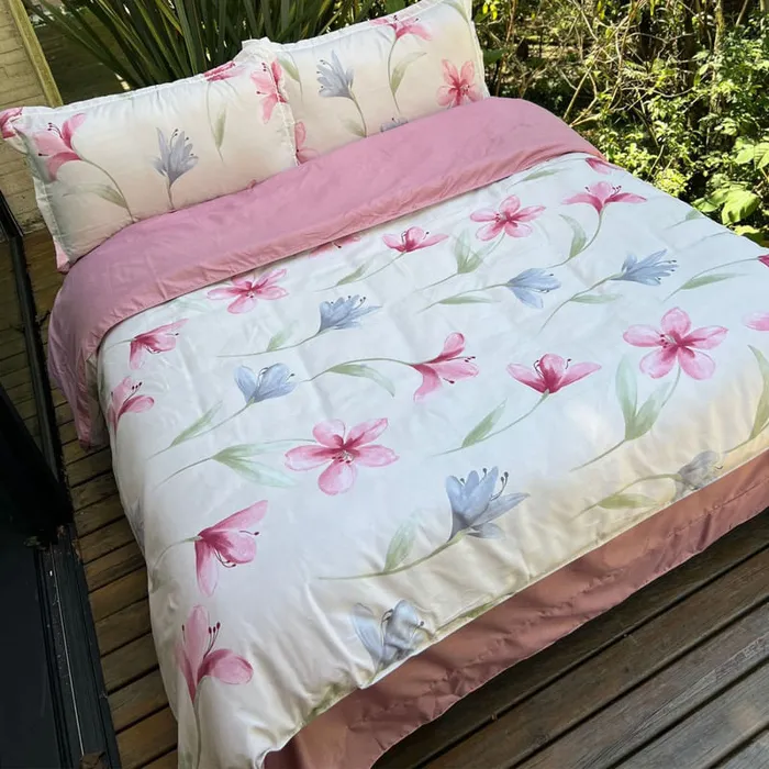 Funda de Duvet Estampado Lirios Rosados Doble