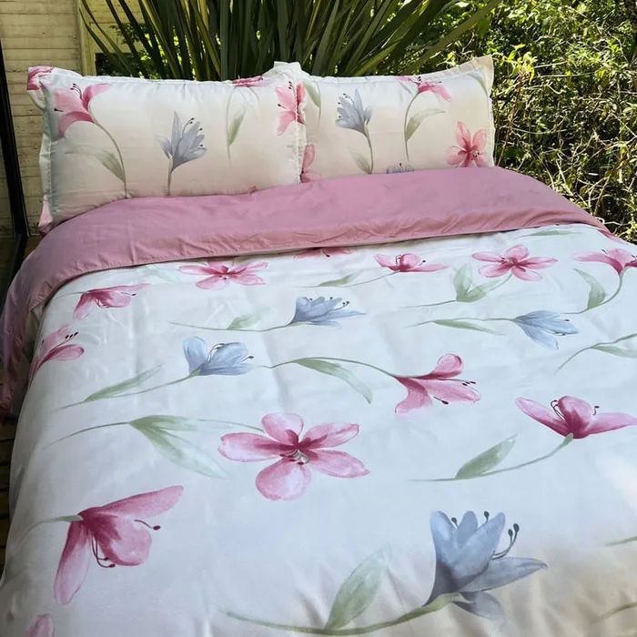 Funda de Duvet Estampado Lirios Rosados Doble