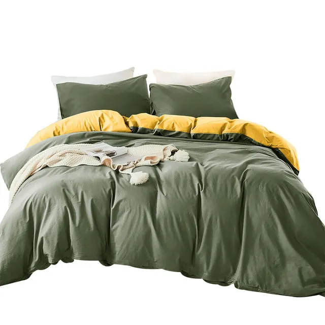 Duvet Bicolor Verde Militar / Mostaza