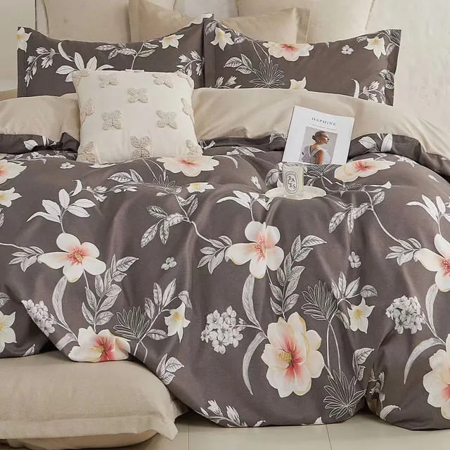 Funda Duvet Estampado Flores Sobre Negro Doble