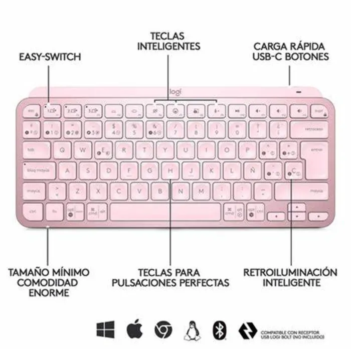 Teclado multidispositivo MX KEYS MINI Logitech Bluetooth rosa