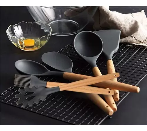 Set 12 Utensilios De Cocina Silicona Resistente Calor Juego Color Negro