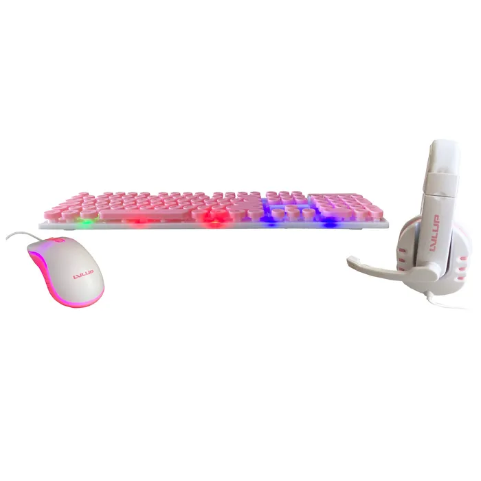 Teclado Mouse Y Diadema Gaming Lu745 Rosa