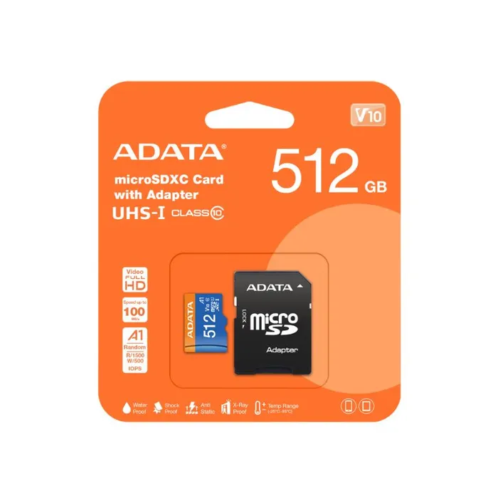 Memoria Micro SD Adata 512Gb Clase 10 Con Adaptador SD