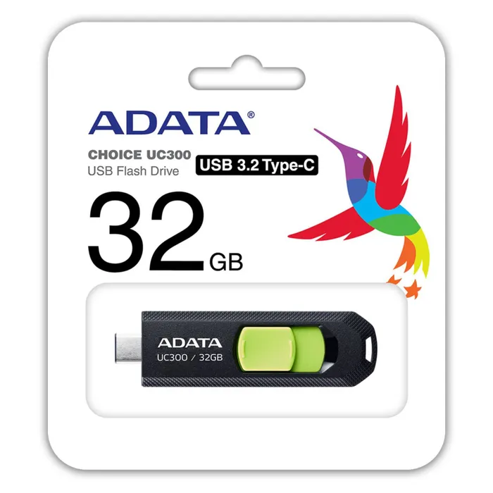 Memoria USB Tipo C Adata UC300 32gb Retractil Negro Verde