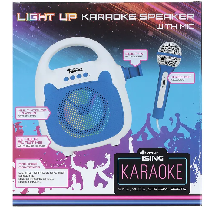 Parlante Karaoke Vivitar con Luz LED Hasta 12 hrs Color Azul