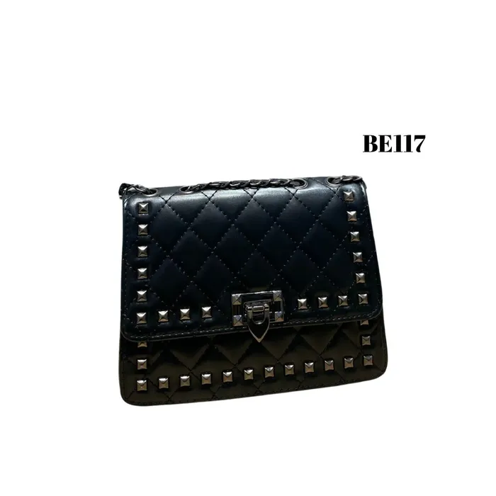 Bolso Negro Plomo Aplique Cadena BE117