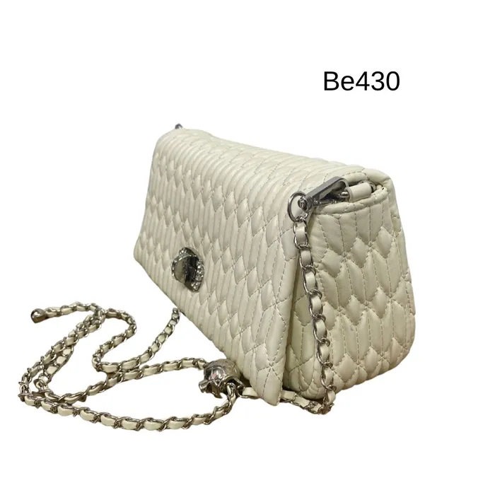 Bolso textura blanco aplique plateado BE430