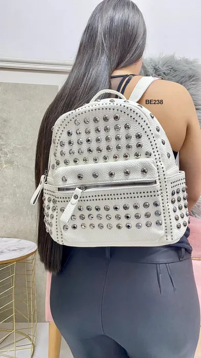 Morral blanco piedras plateadas BE238