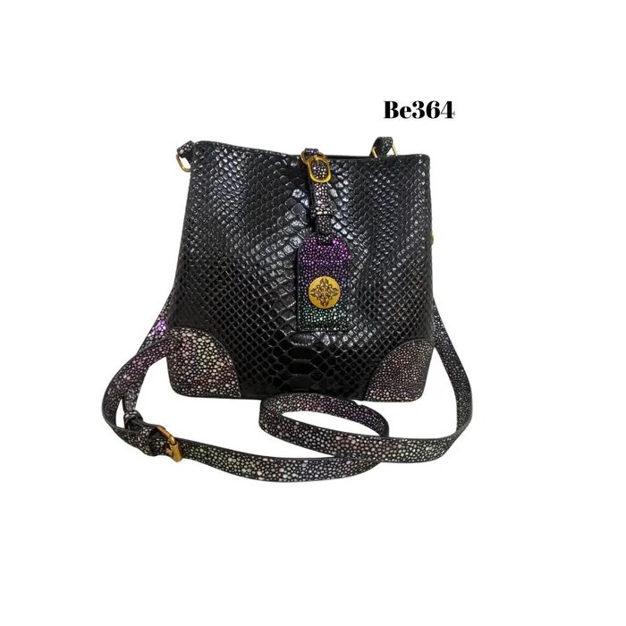 Bolso textura negro detalles tornasol BE364