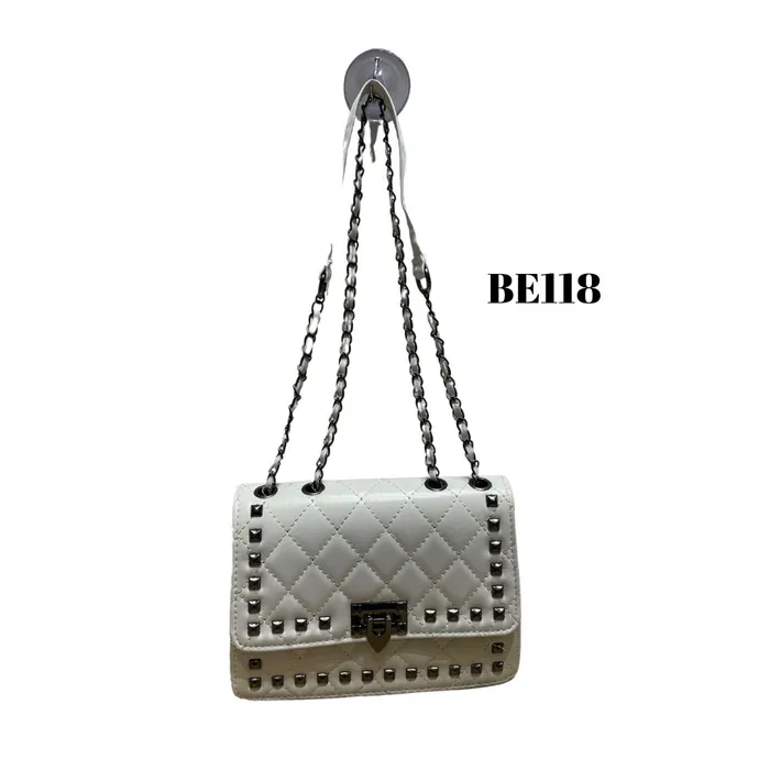 Bolso Blanco Plomo Apliques BE118