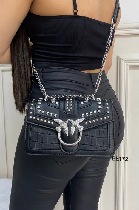 bolso negro apliques plateados be172