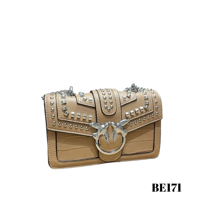 bolso beige apliques plateados be171