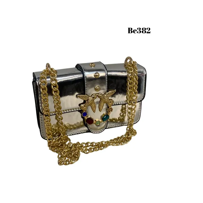 Cartera- Plateado Apliques Dorados be382