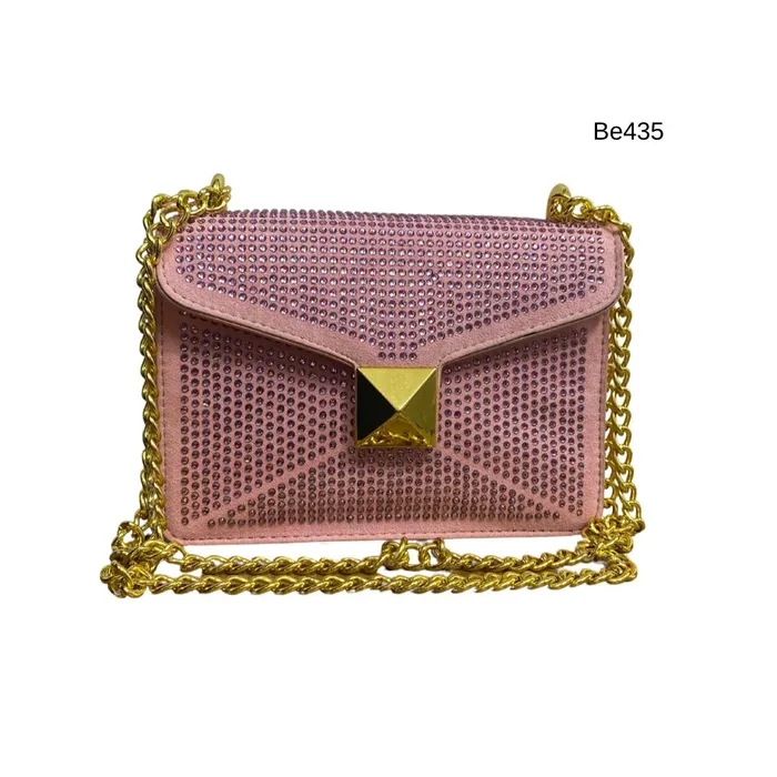 Bolso rosa apliques brillantes detalle cadena dorada BE435