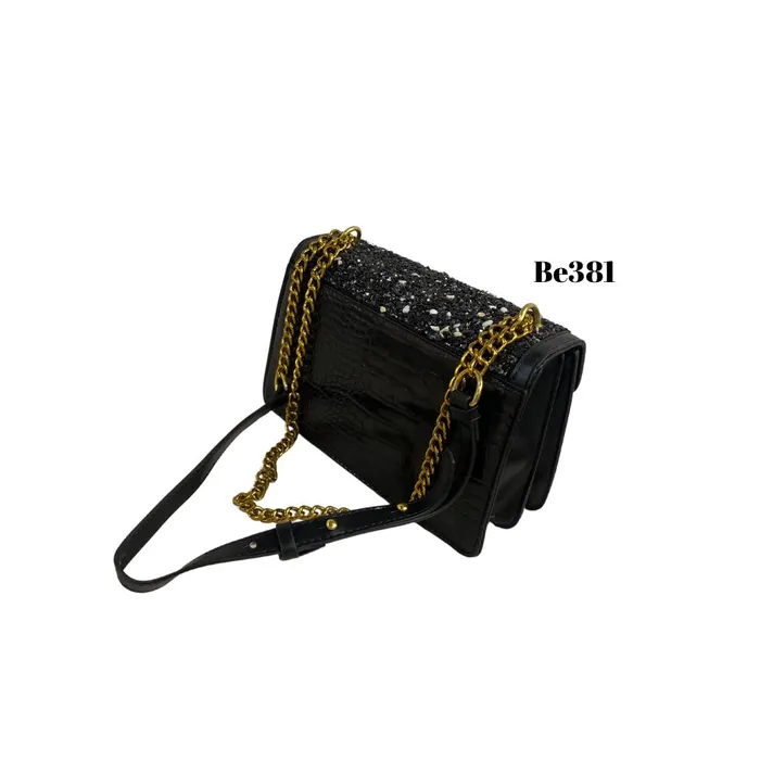 bolso textura negro apliques dorados piedras brillantes be381