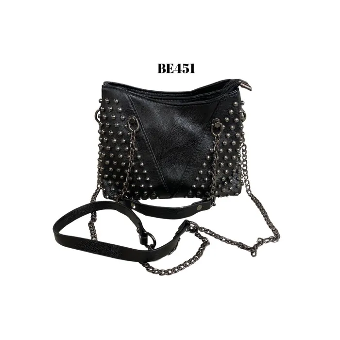 Bolso negro apliques cadena plomo be451