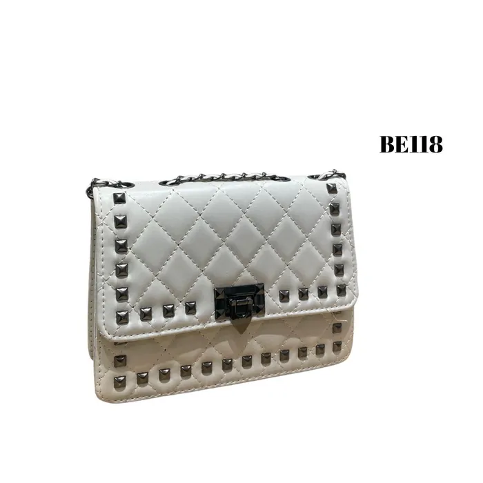 Bolso Blanco Plomo Apliques BE118