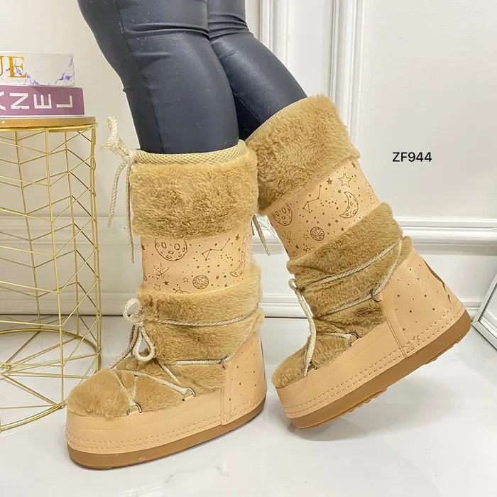 Bota caña alta café peluche ZF944-35