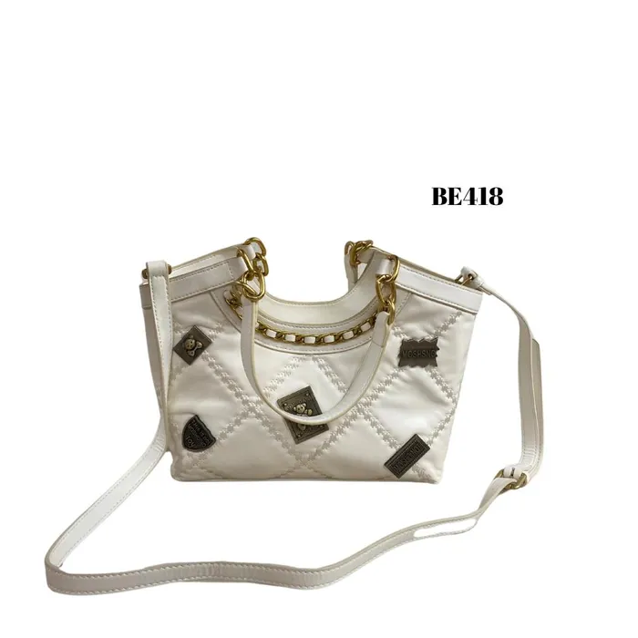 bolso blanco detalles cadena dorada be418