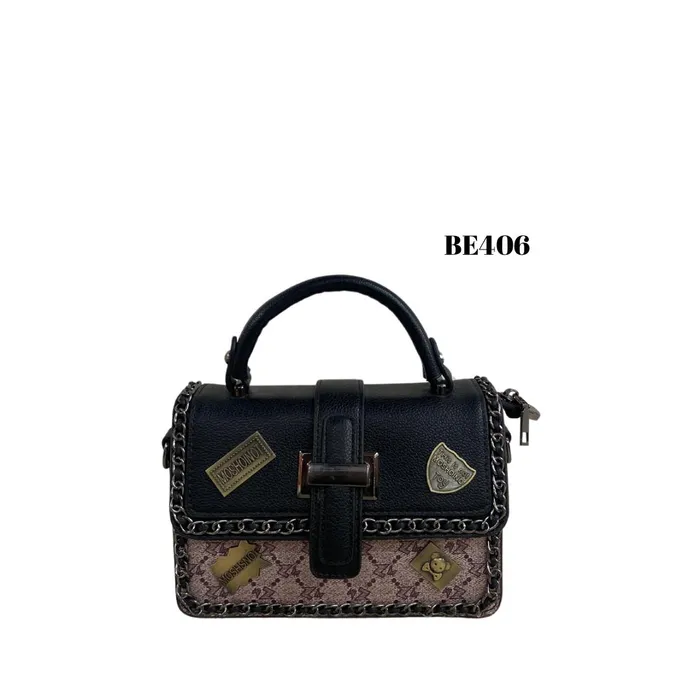 Bolso Negro Detalles Gris Apliques BE406