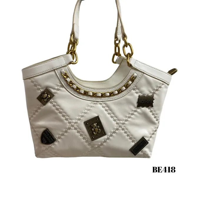 bolso blanco detalles cadena dorada be418