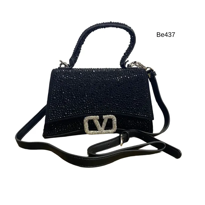 Bolso negro apliques plateado brillantes BE437