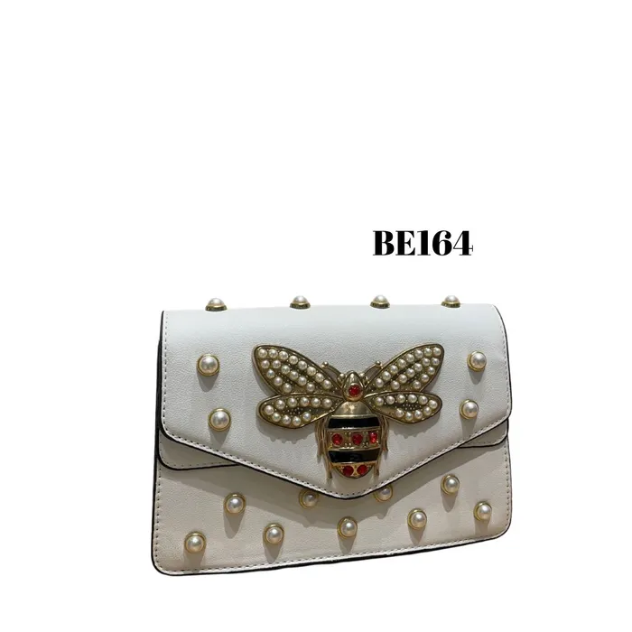 bolso blanco apliques dorados be164