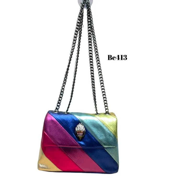 bolso colores aplique cadena plomo be413